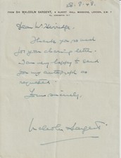 SIR MALCOLM SARGENT - ( FAMOUS CONDUCTOR ) SIGNED 1948 LETTER