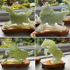 RARE SET 4 Antique Chinese GREEN NATURAL Carved Jade Stone TANG WAR HORSE H 5”