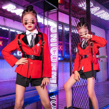 New Street Dance Clothes Girls Red Jacket Shirt Kids Hip Hop Dance Costumes
