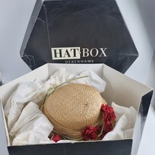 Debenhams Hat Box Vintage Straw Hat with Floral Trim – 1980s Classic