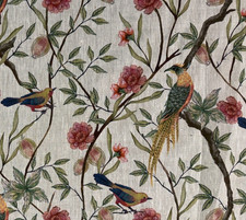 100% Linen Fabric Exotic Birds