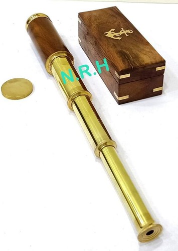 Brass telescope with wood - 14",