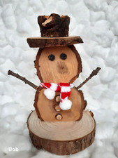 SNOWMAN WOODEN LOG HAND MADE
