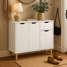 White Modern Wooden Sideboard Storage Cabinet with for Small Space Organization