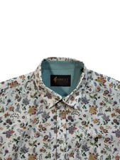 Gabicci Men’s White Floral Pattern Long Sleeve Collared Shirt - Size Large