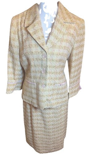 Yellow pink tweed skirt - yellow, suit