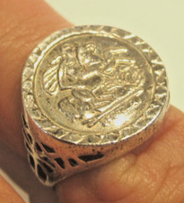 STERLING SILVER  GEORGE AND DRAGON REPLICA COIN RING SIZE M