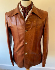 VTG mens 70's INDIE/MOD GINCEL Paris TAN SHADED SOFT LEATHER JACKET BLAZER 40"