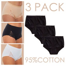 3 Pack Ladies Maxi Briefs Size 12 14 16 18 20 22 24 Lace Knickers Cotton Bundle