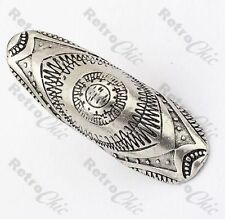 BIG AZTEC BENT KNUCKLE armour RING tribal VINTAGE BRASS/ANTIQUE SILVER TONE P/Q