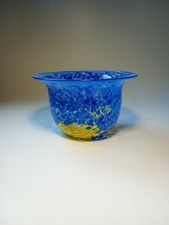 Kosta Boda Ulrica Hydman-Vallien Blue & Yellow Mottled Art Glass Bowl c1980's