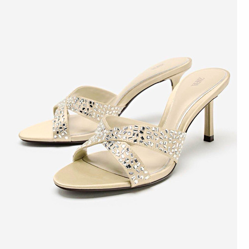 Zara beige rhinestone open - zara,