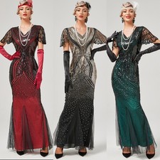 1920s Prom Great Gatsby Flapper Dress Ladies Long Sequins Costumes Evening Party
