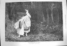 Old Antique Print 1872 Haunted Wood Ladies Trees Forest Pettie Fine Art 19th