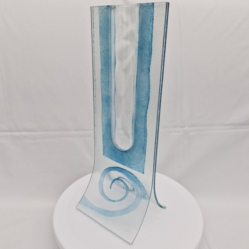 Vase blue clear swirl decor - blue,