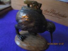 Vintage Japanese Kiwi Bird Figurine Table Lighter Mounted On Wooden Base 1950s 