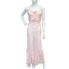 Vtg 40s 50s Pink Lace Trim Long Slip Dress Sheer Cotton Nightgown Ms Collegiate