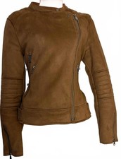 Next Faux Suede Biker Jacket Tan – Size 8 – Soft, Stylish & Comfortable