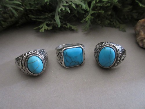 Mens silver tone turquoise - mens,