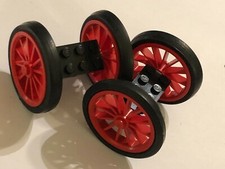 LEGO WAGON CARRIAGE CART KART WHEELS RIMS TYRES TIRES WOOD LOOK & AXLE BRICKS