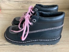 Kickers Black Leather Ankle Boots with Pink Laces & Top Stitching UK5 EU38
