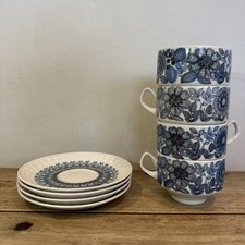 Vintage Pontesa Castilian Blue Floral Cups & Saucers Set – Spain