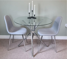 Round Glass Dining Table Modern Contemporary Kitchen Small Breakfast Metal Legs