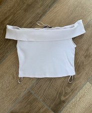 Zara White Bardot Crop Top . Size S