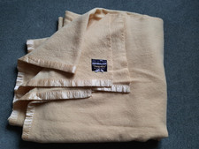 Vintage WITNEY Tranquilite Large Yellow Pure Wool Blanket Satin Trim 99 x 91 ins