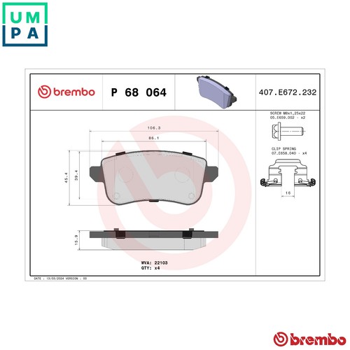 Brake pad set - pad, 68