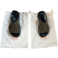 MARNI Women's Sandals Size 36 Olive Green Leather Upper Stylish Flat