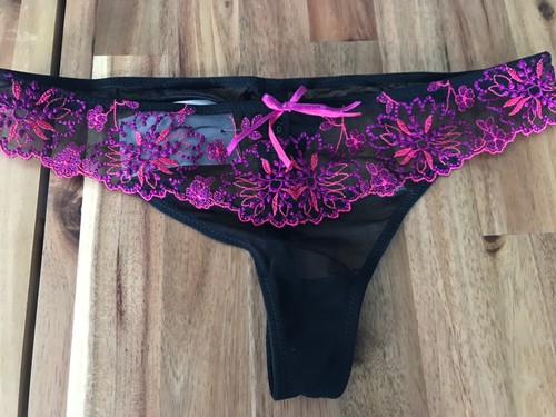 Panache black embroidery thong - black,