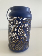 Blue And Gold Leaf Design Tropical Decorative Lantern Candle Holder With Handle