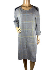 Gerry Weber Gray Plaid Tricot Dress SZ 12 Bracelet Sleeves Slit Black Details