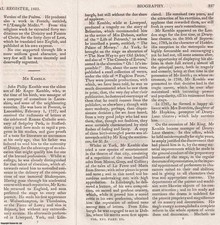 OBITUARY OF JOHN PHILIP KEMBLE; BRITISH ACTOR, THEATRE MANAGER, AND PLAYWRIGHT.