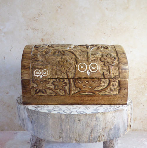 Carved mango wood - owl, trinket