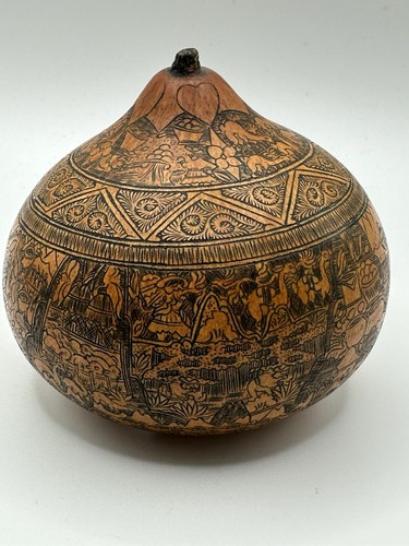 Vintage peruvian carved gourd - vintage,