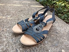 Rieker Wedge Heel Sandals Navy Blue Womens UK Size 7 EU 41 Nice Condition 
