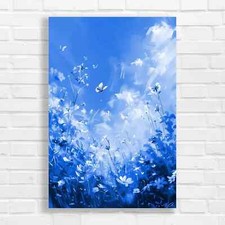 Vibrant Flower Garden Blue Canvas Print Large Picture Wall Art