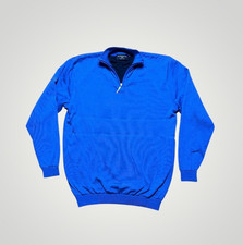 Glenmuir 1891 Merino Wool Quarter Zip Jumper XL Blue Golf Knit Bionic Finish