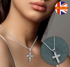 Sterling Silver Plated Holy Jesus Cross Pendant Women Vintage Fashion Necklace