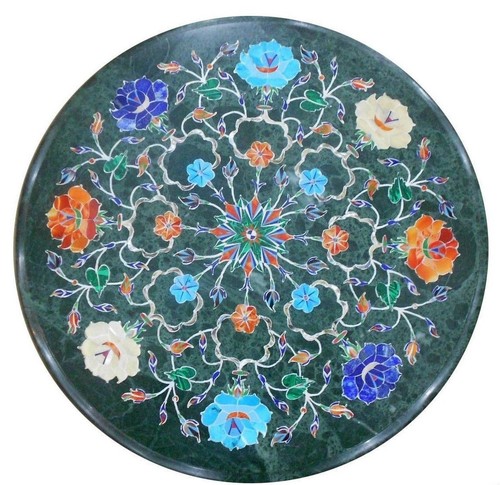Green round marble table - 12",