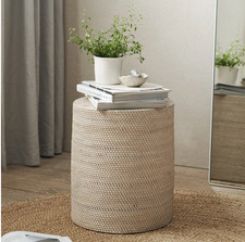 The White Company Malton Whitewashed Rattan Stool Rustic Side Table Seat