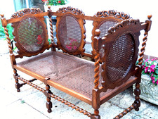 Bergere Cane Oak Sofa-Early