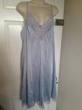 Vintage M & S Powder Blue Satin Feel & Lace Night Slip Dress Size L 14-16 VGC