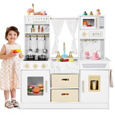 Kids Wooden Playset Deluxe Pretend Kitchens Cooking Toy Set Light Large