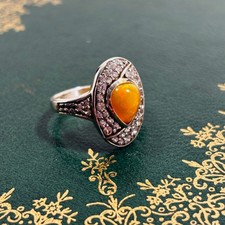 Ethiopian Pear Opal Art Deco dress 925 Silver ring Set white CZ gems Size Q