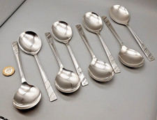 8 Vintage Viners EPNS Silver Plated Soup Spoons - Silver Rose Pattern - 17.7cm