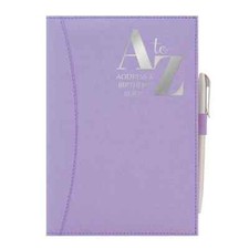 A5 Telephone Address Birthday Book A to Z Index PU Leather Purple Cover with Pen