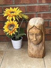 Wooden Carved Lady Head Bust